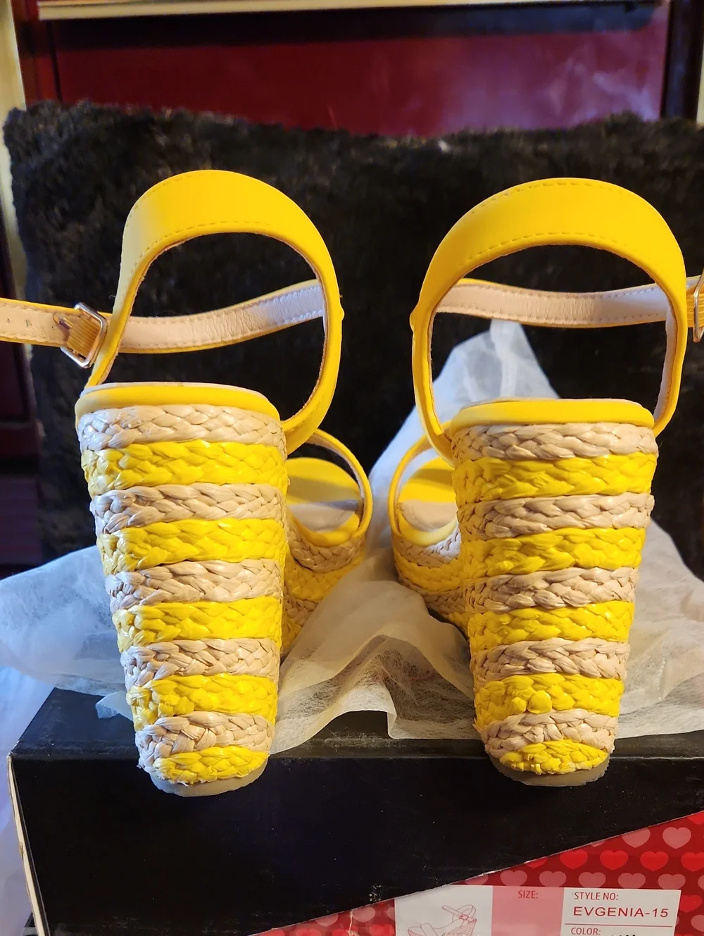 DbDk Fashion Bright Yellow Braided Platform Wedge Sandals